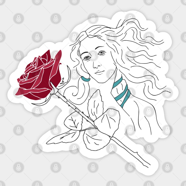 birth of venus - red rose - minimal Sticker by FandomizedRose